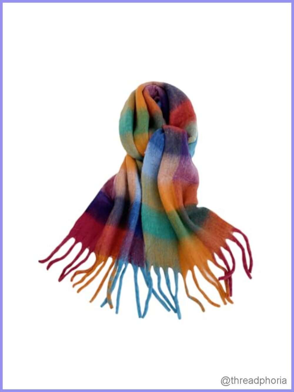 Colorful Plaid Pattern Tassel Scarf Cashmere Feel Shawl Wrap for Women